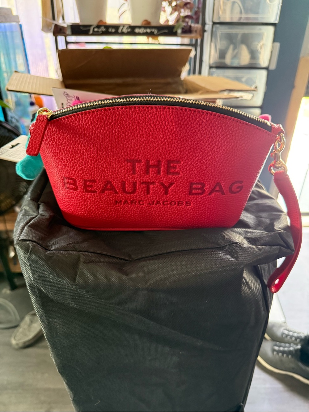 Marc Jacobs Red Pebbled Leather 'The Beauty Bag' Wristlet Cosmetic Pouch